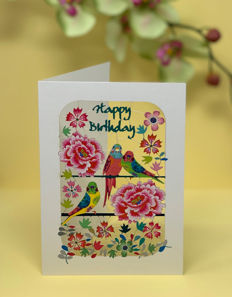 RPM252 Happy Birthday Parakeets and Peonies