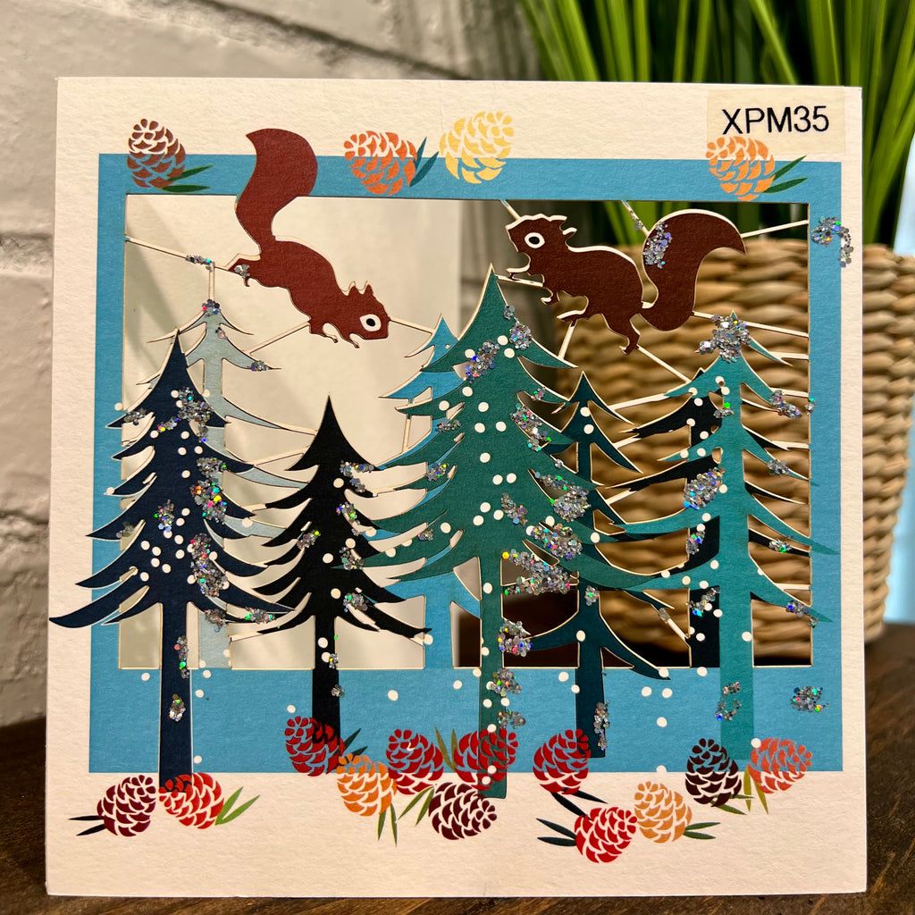 RXPM35 Squirrels and trees holiday card