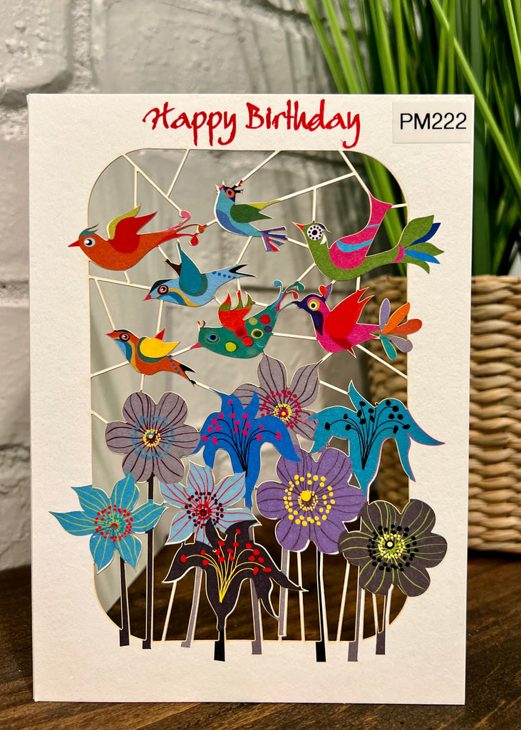 RPM222 Happy Birthday Birds Flying over Flowers