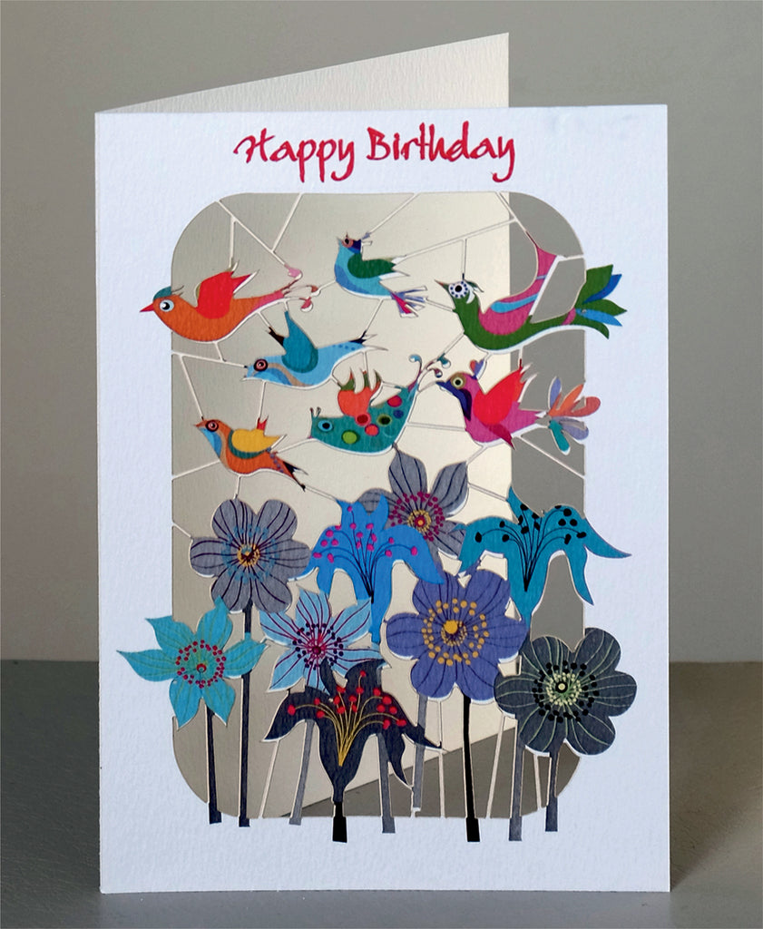 RPM222 Happy Birthday Birds Flying over Flowers